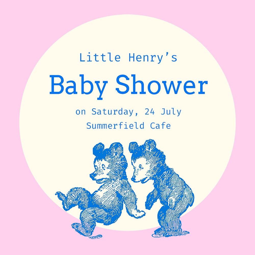 Little bears baby shower template, Instagram post psd