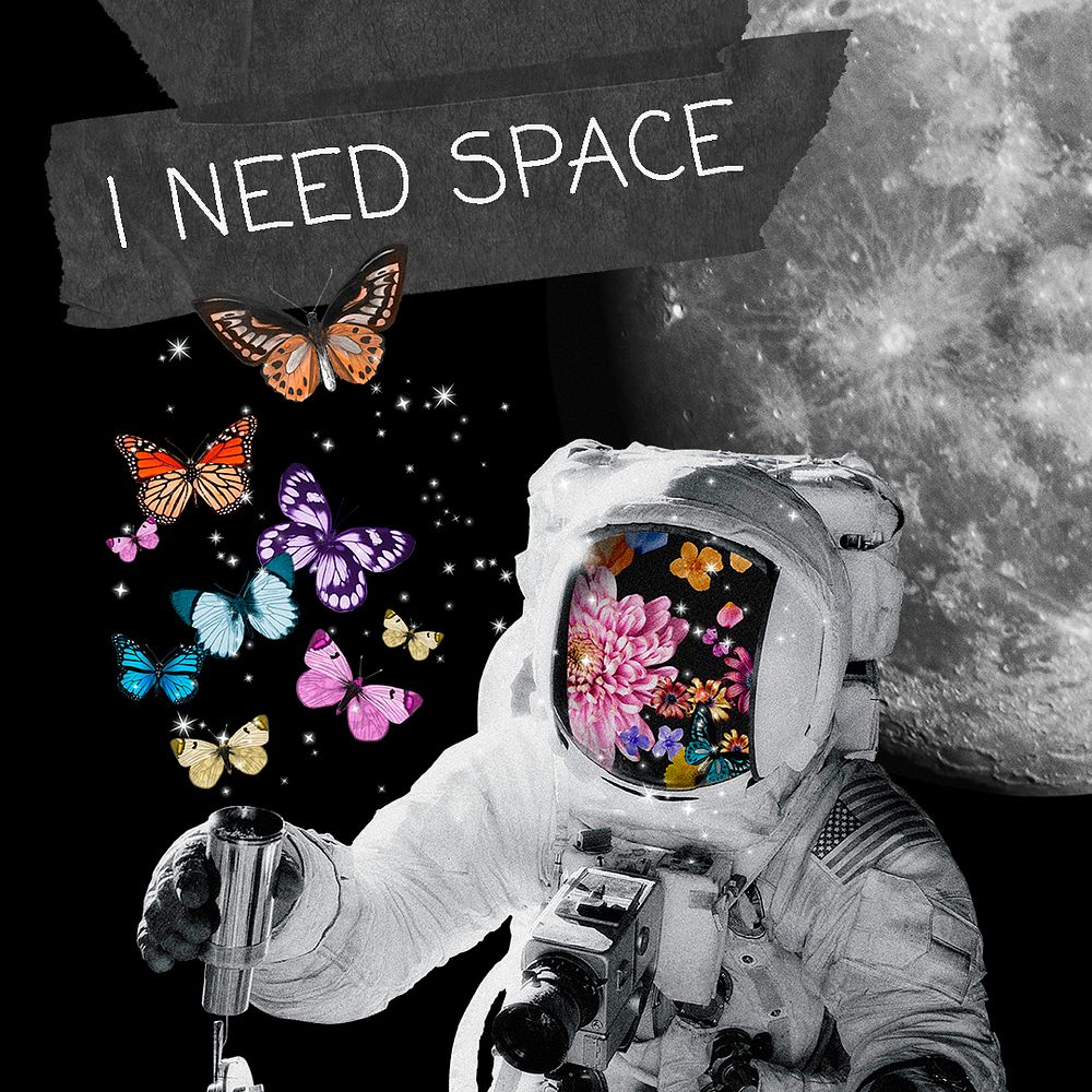 Aesthetic space Instagram post template, surreal paper collage psd
