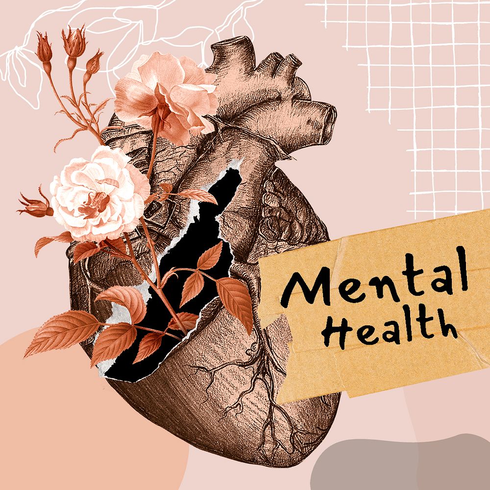 Mental health Instagram post template, floral surrealism design psd