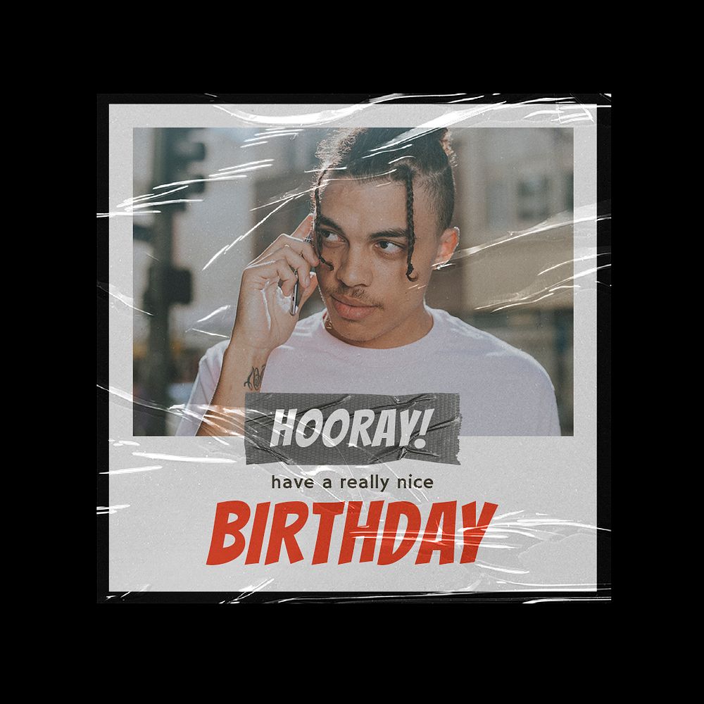 Instant film Instagram post template, birthday greeting card psd