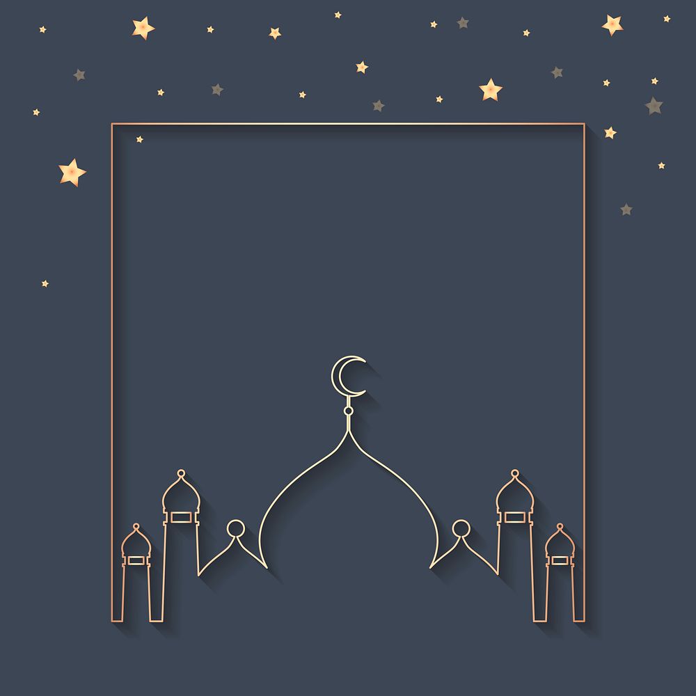 Blue Islamic shape square psd with beautiful mosque silhouette