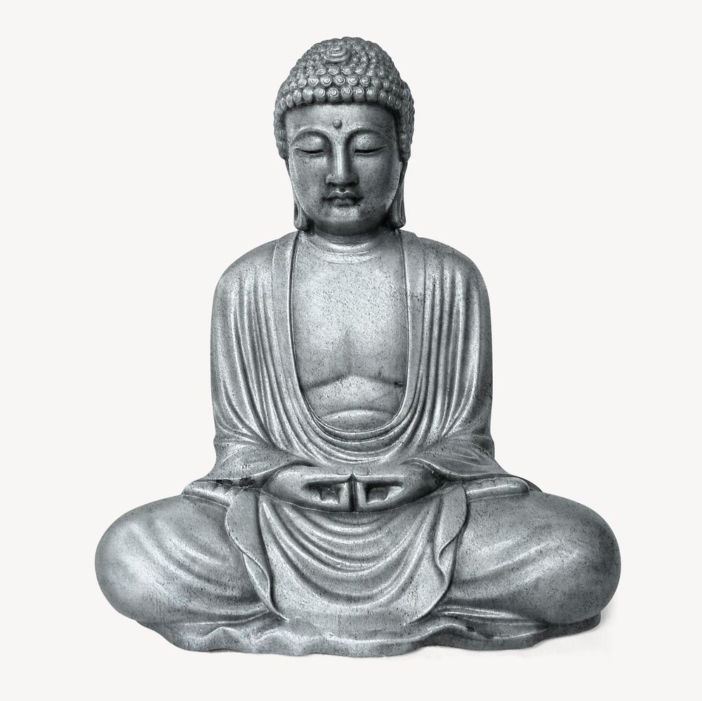 Buddha statue sticker, Buddhism religion sculpture image psd