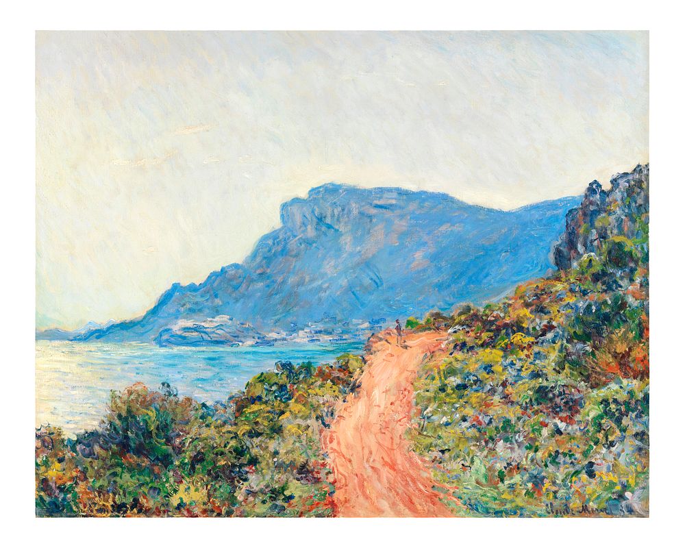 Claude Monet art print, printable famous The Corniche landscape painting (1884). Original from The Rijksmuseum. Digitally…