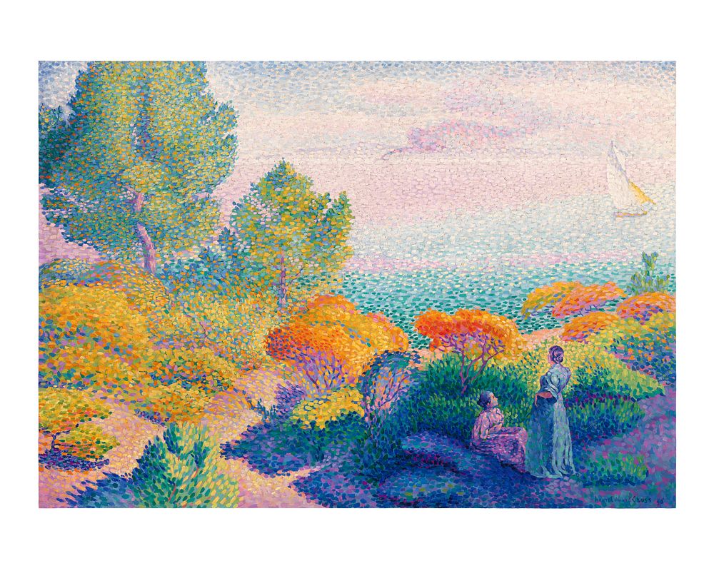 Henri-Edmond Cross poster. Two Women by the Shore painting (1896). Original from The Cleveland Museum of Art. Digitally…