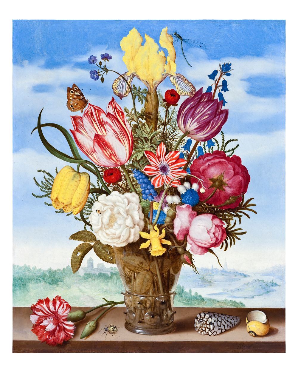 Flower bouquet still life painting, vintage wall decor, enhanced from the artwork of Ambrosius Bosschaert