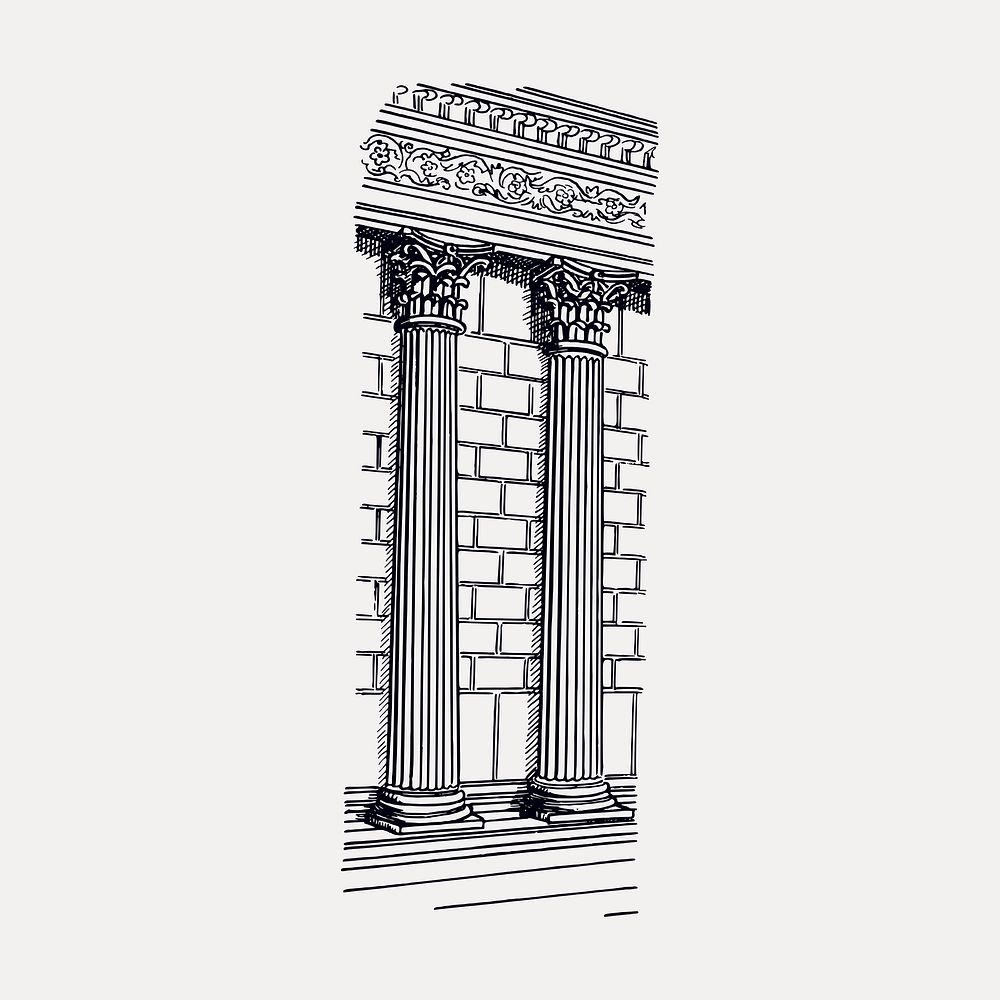 European semi-columns drawing, vintage architecture illustration vector. Free public domain CC0 image.