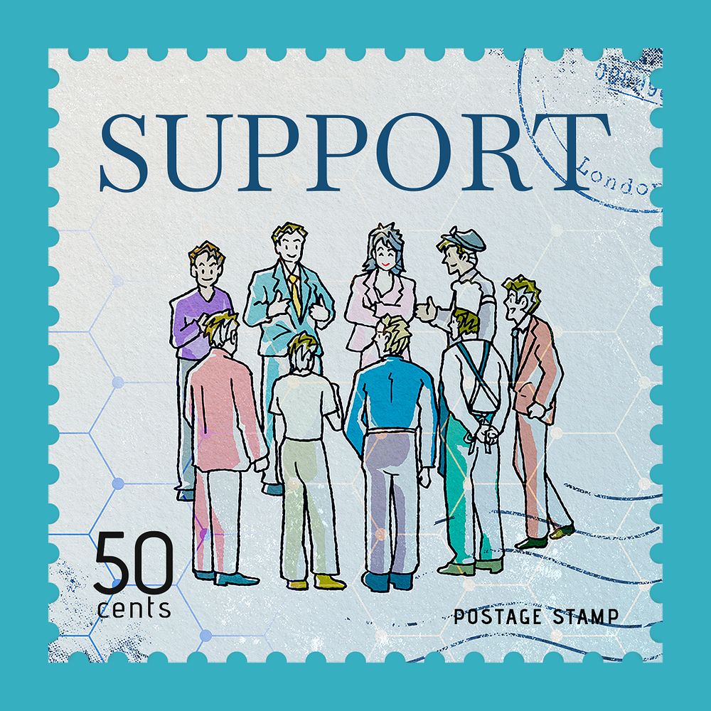 Business support postage stamp template psd