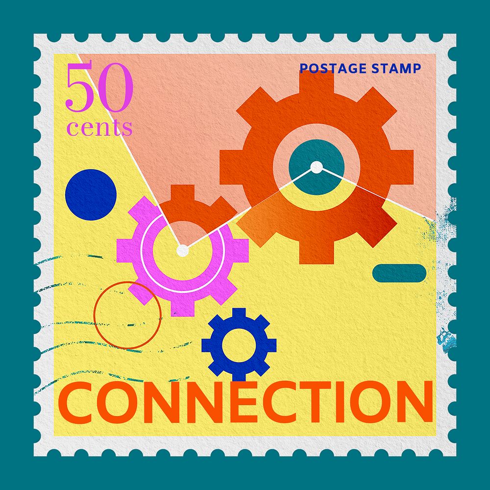 Business connection postage stamp template psd