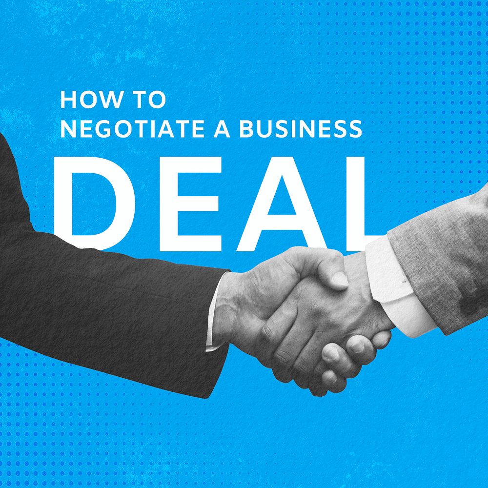 Business deal Instagram post template, businessmen handshake remixed media psd