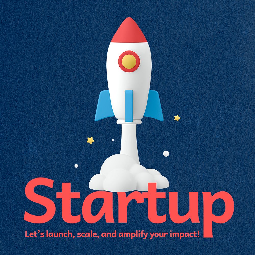 Startup business Instagram post template, rocket launch 3D illustration psd