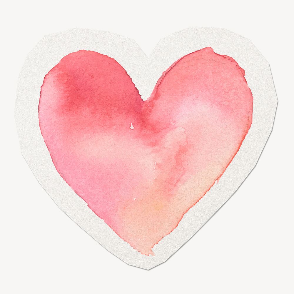 Watercolor heart, love clipart sticker, paper craft collage element