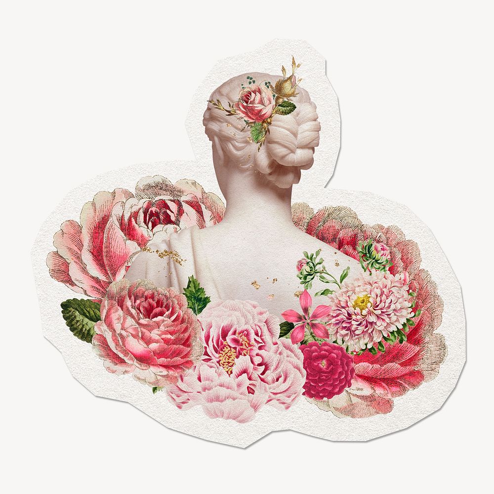 Rose flowers, Greek woman mixed media, digital collage art 