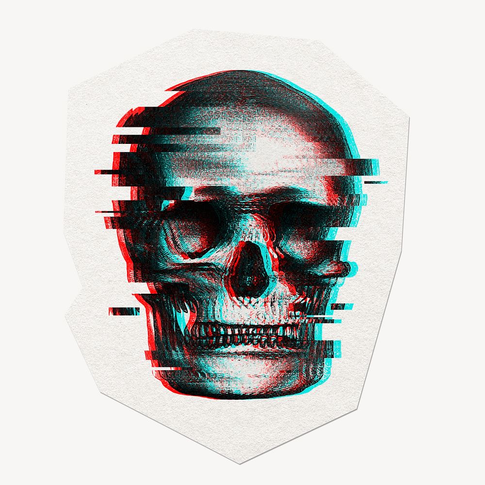 Glitch skull sticker collage element clipart