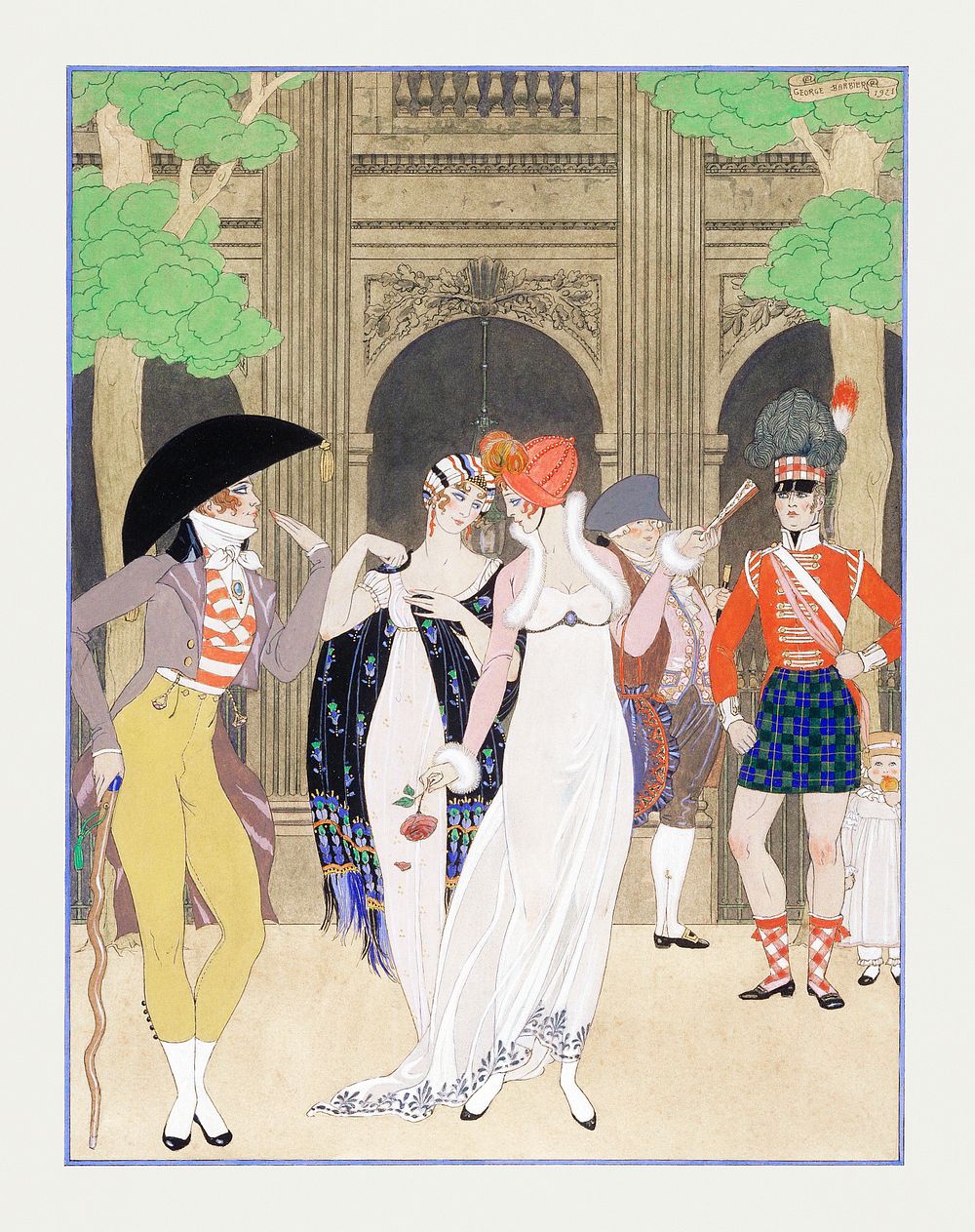 La Merveilleuse au Palais Royal (1921) fashion illustration in high resolution by George Barbier. Original from The…