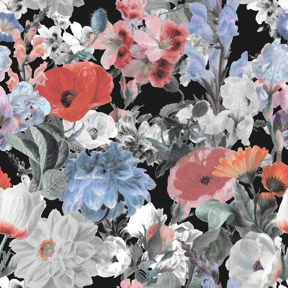 Flower pattern background, botanical design psd, remixed from original artworks by Pierre Joseph Redout&eacute;