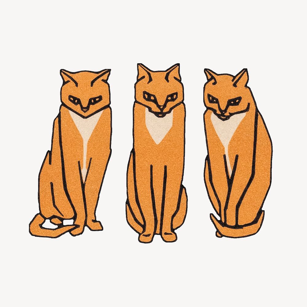 Three cats collage element, Julie de Graag's vintage illustration psd