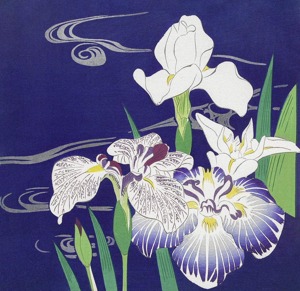 Irises (1890&ndash;1900) by Kogyo Tsukioka. Original from The Rijksmuseum. Digitally enhanced by rawpixel.