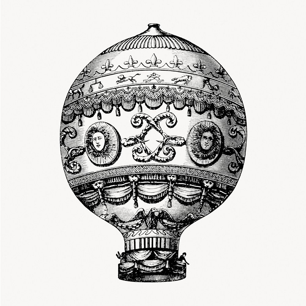 Air balloon illustration, vintage artwork