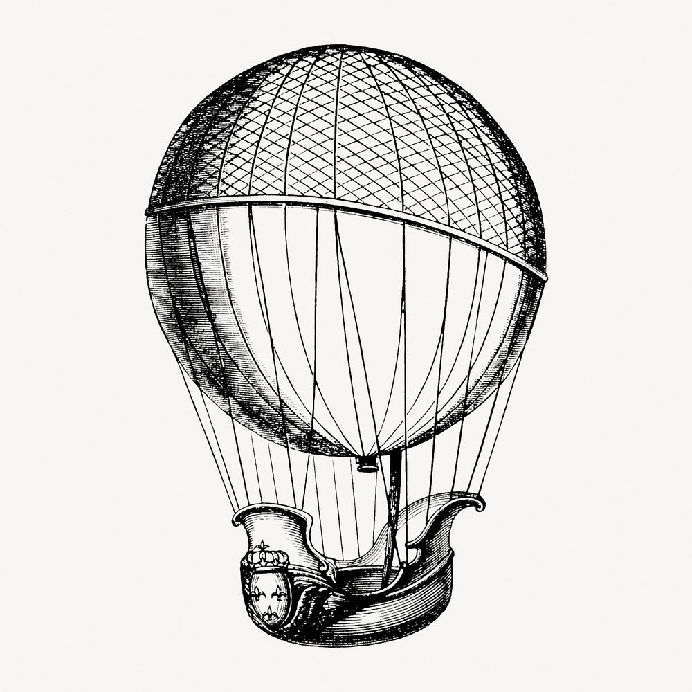 Air balloon collage element, hand drawn artwork psd