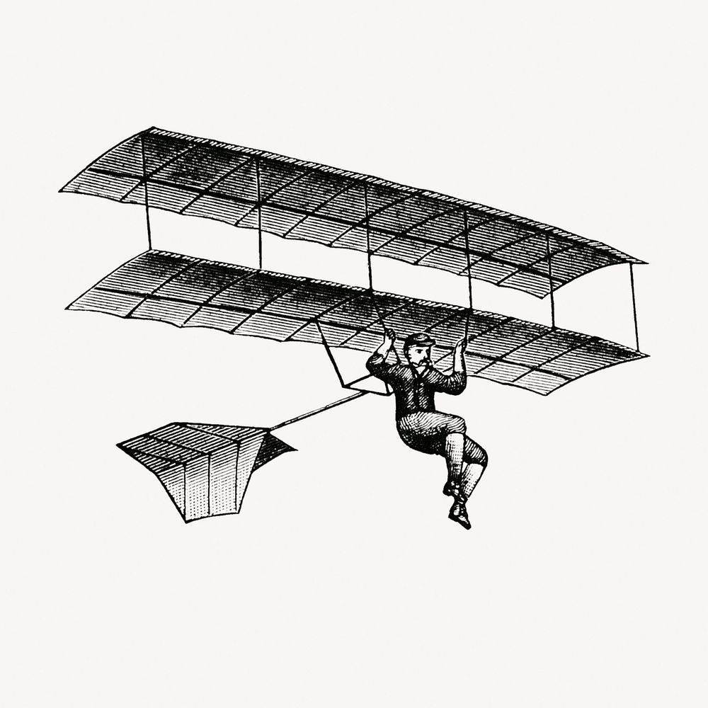 Aerial machine collage element, hand drawn illustration psd