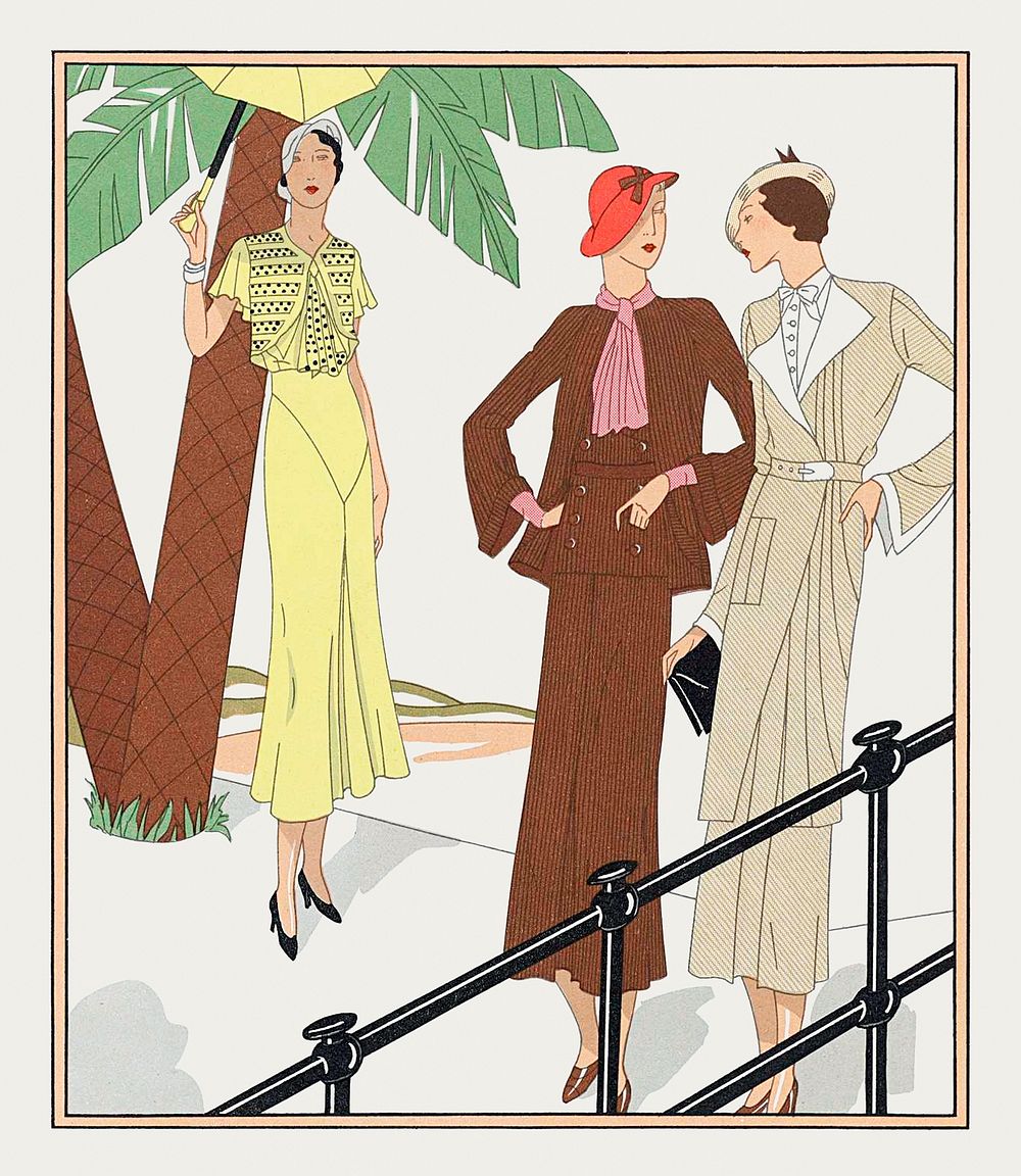 Women's clothing (1932) fashion illustration in high resolution by Maggy Rouff. Original from the Rijksmuseum. Digitally…