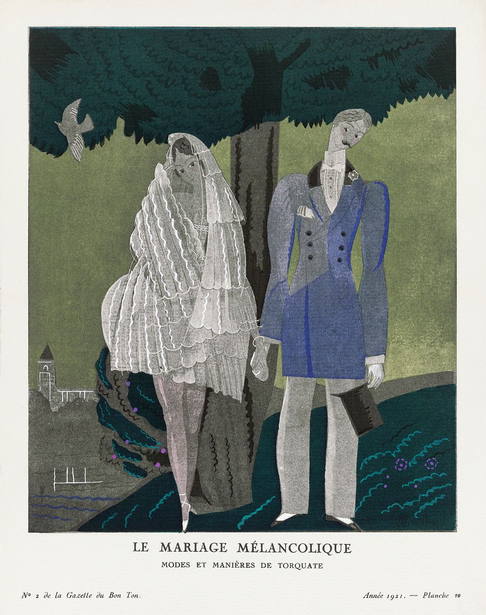 The melancholy marriage, Modes et Mani&egrave;res de Torquate (1921) fashion plate in high resolution by Charles Martin…