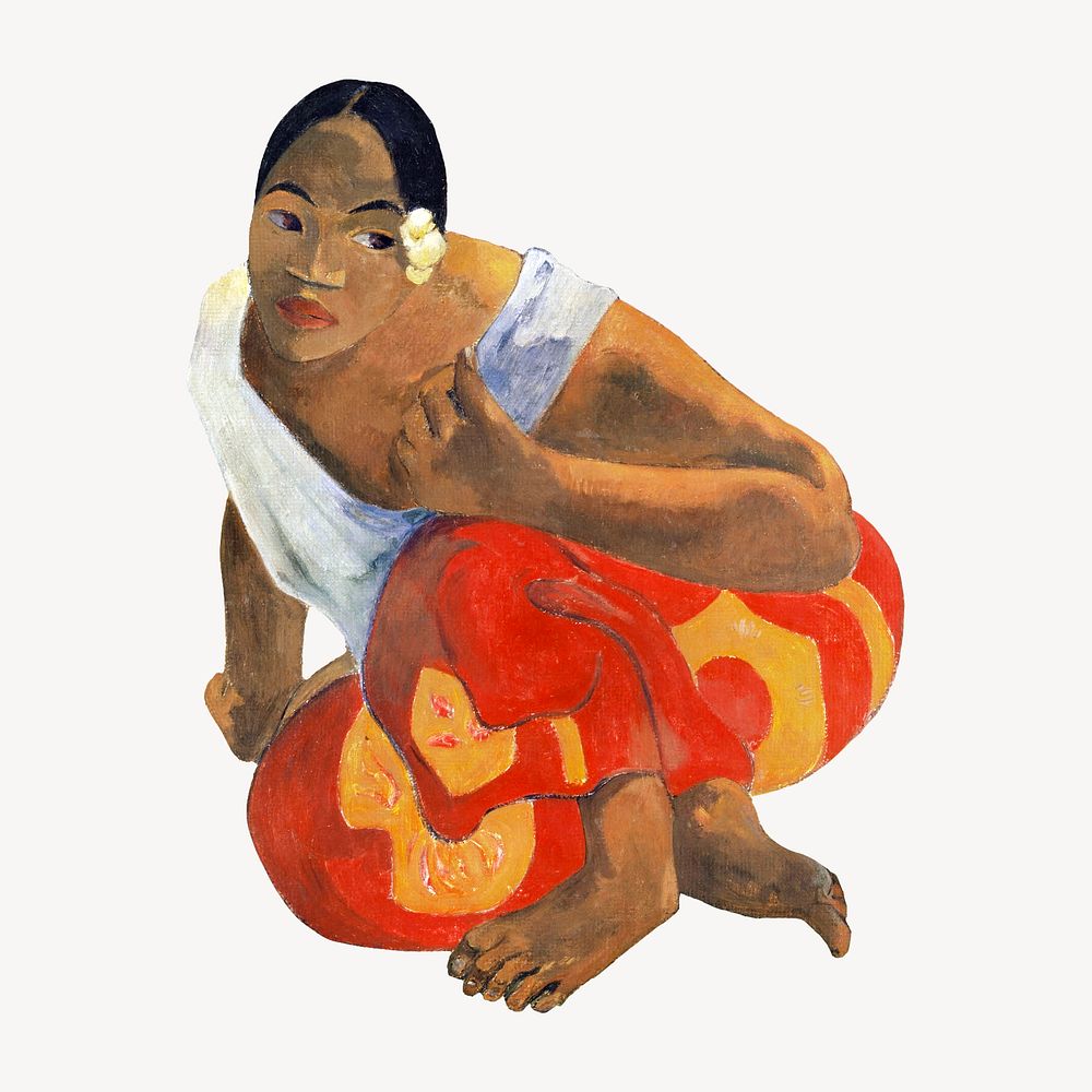 Woman collage element, Gauguin-inspired artwork psd, remixed by rawpixel