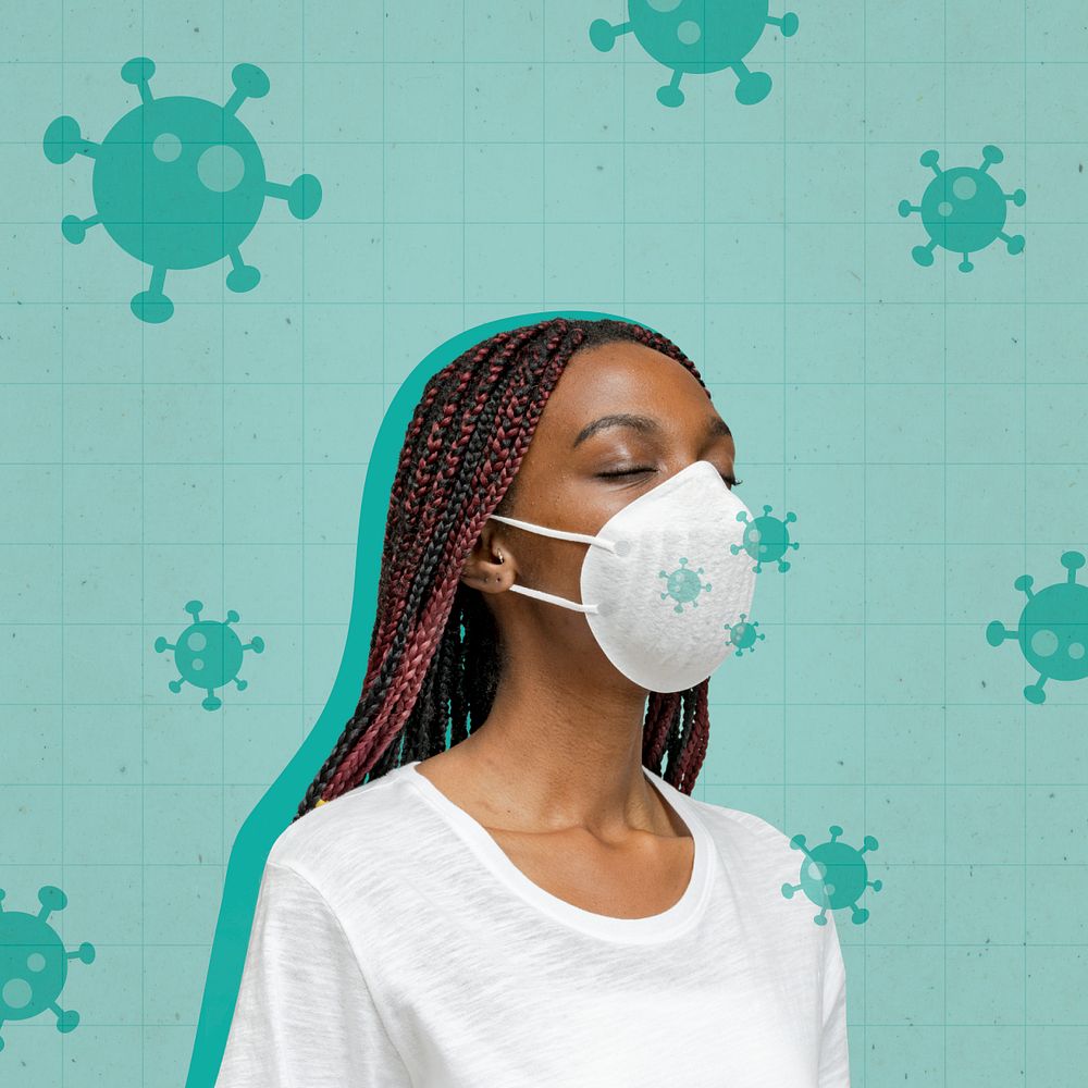 Woman wearing a face mask to prevent novel coronavirus on a green background