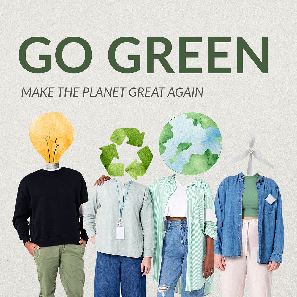 Go green Instagram post template, environment remixed media psd