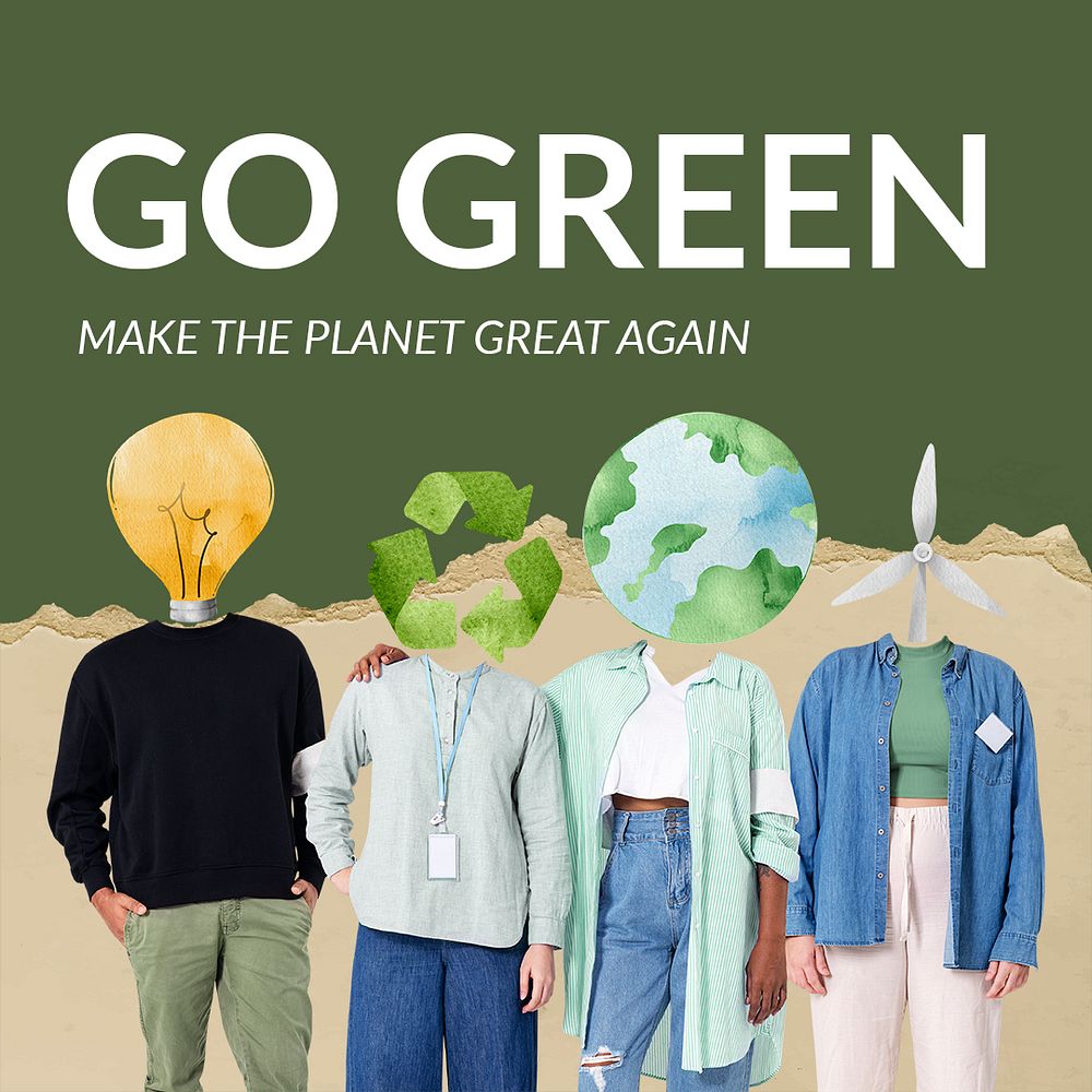 Go green Instagram post template, environment remixed media psd