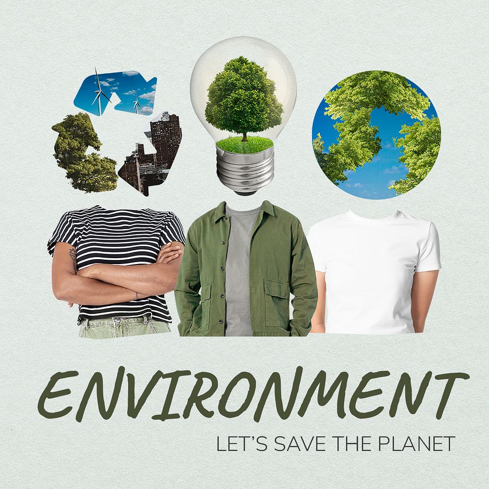 Save environment Instagram post template, creative remixed media psd