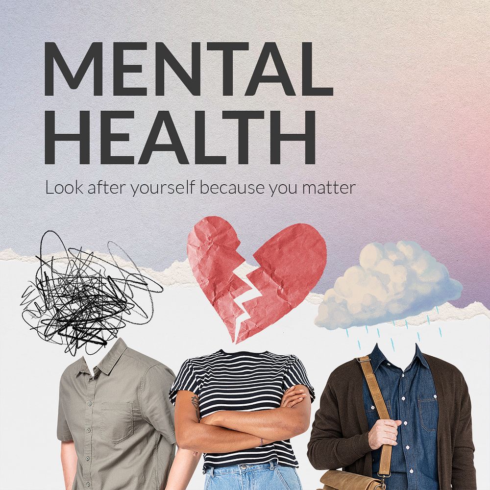 Mental health Instagram post template, creative remixed media psd