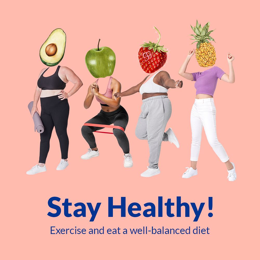 Stay healthy Instagram post template, wellness remixed media psd