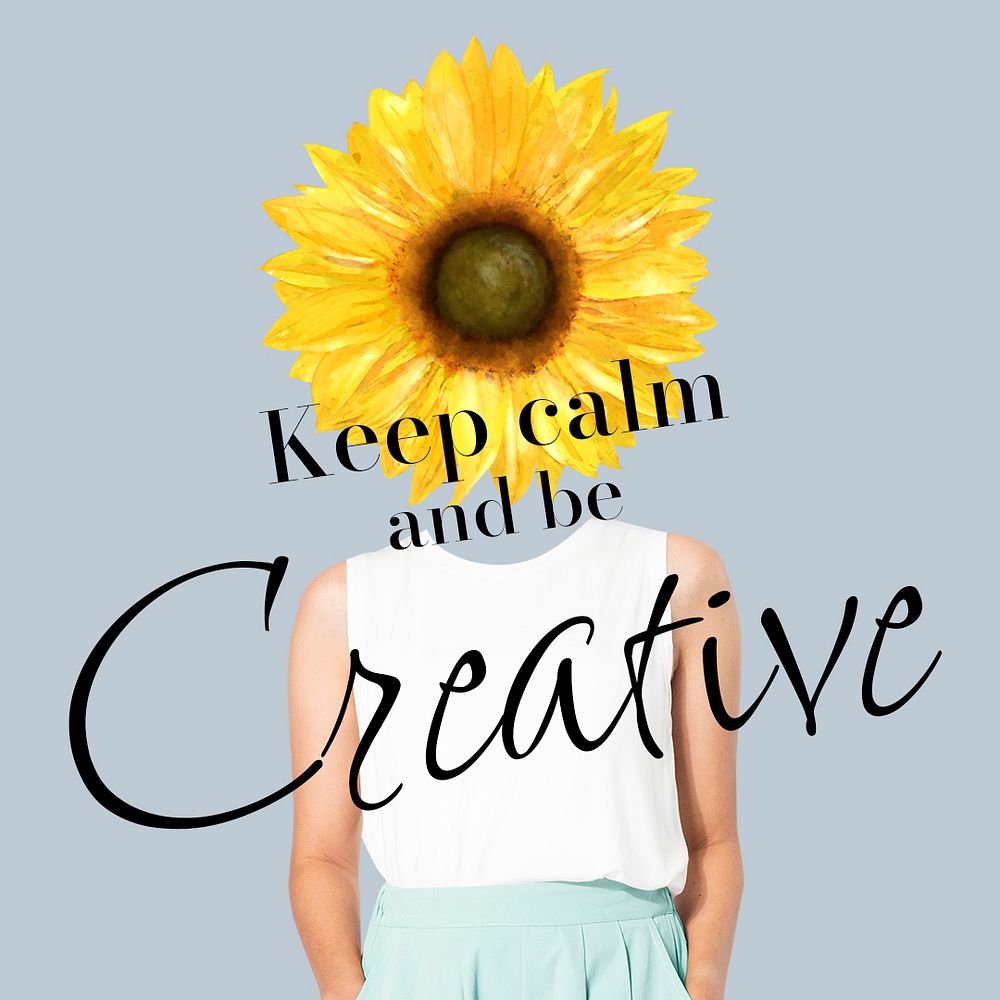 Sunflower head Instagram post template, creative remixed media psd