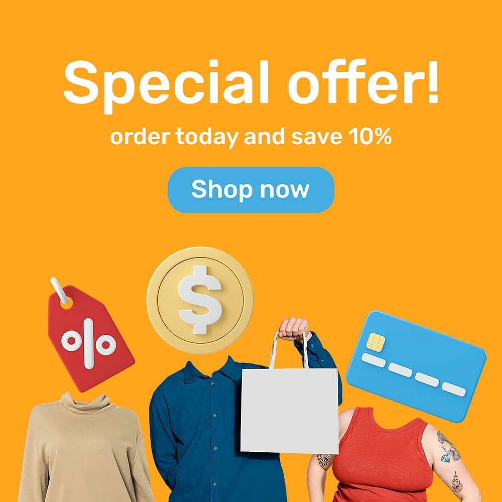 Special offer Instagram post template, sale, shopping remixed media psd