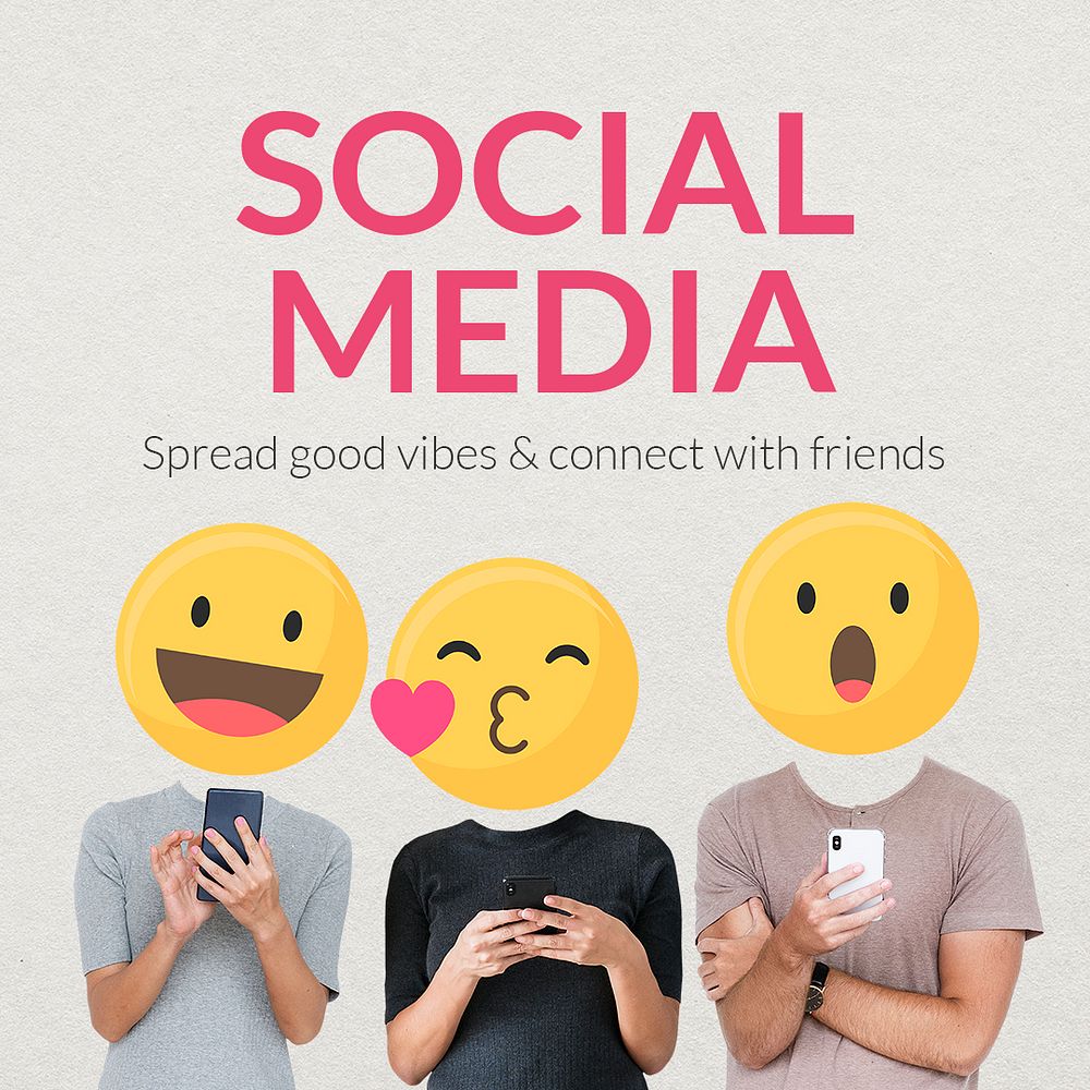 Social media lovers template, emoticon heads, Instagram post  psd
