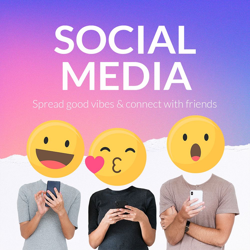 Social media lovers template, emoticon heads, Instagram post  psd