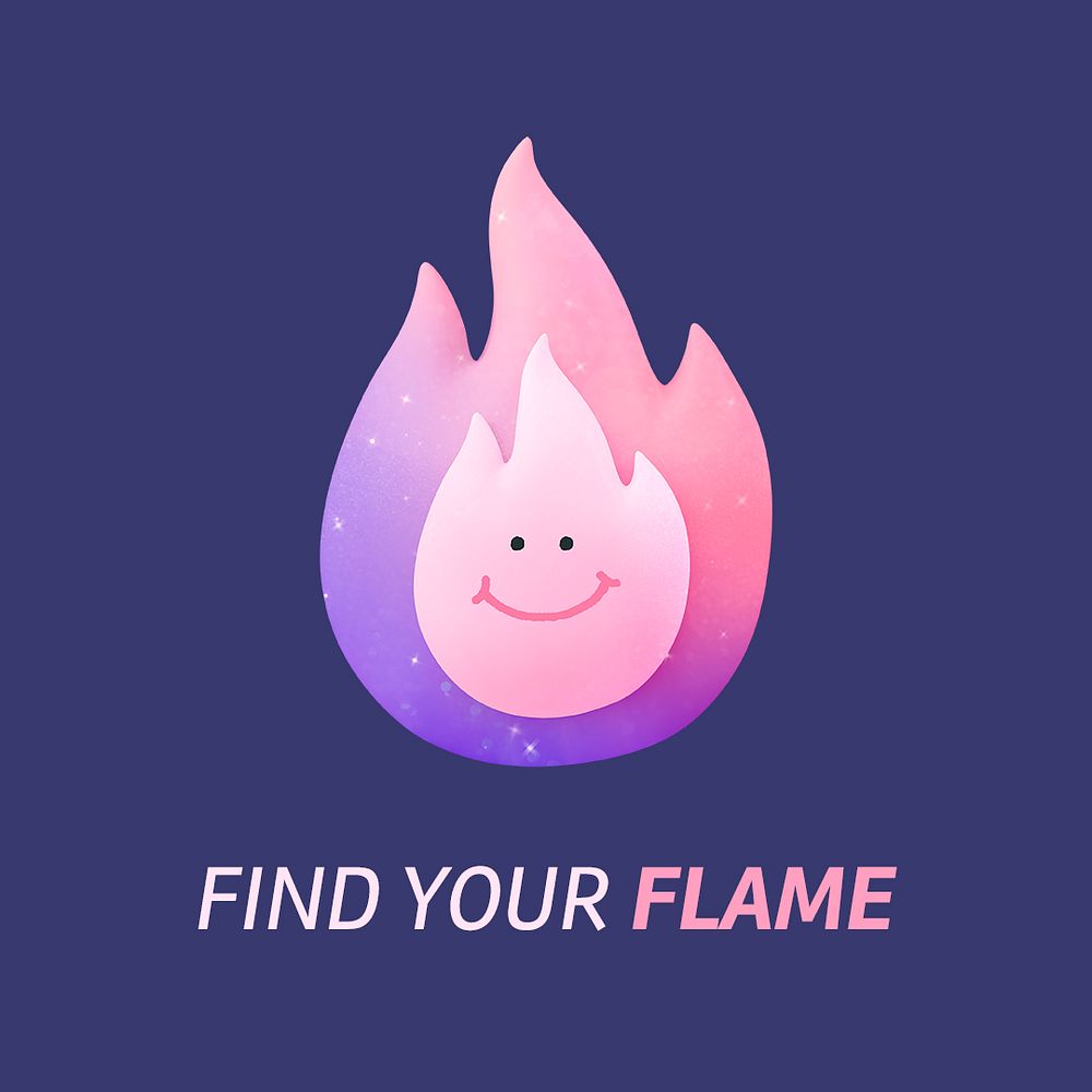 Aesthetic flame Instagram post template, cute 3D illustration psd