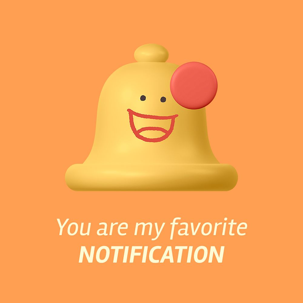 Favorite notification Instagram post template, 3D bell illustration psd
