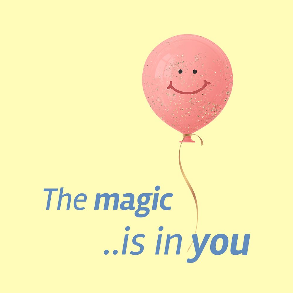 Pink balloon Instagram post template, positive quote psd
