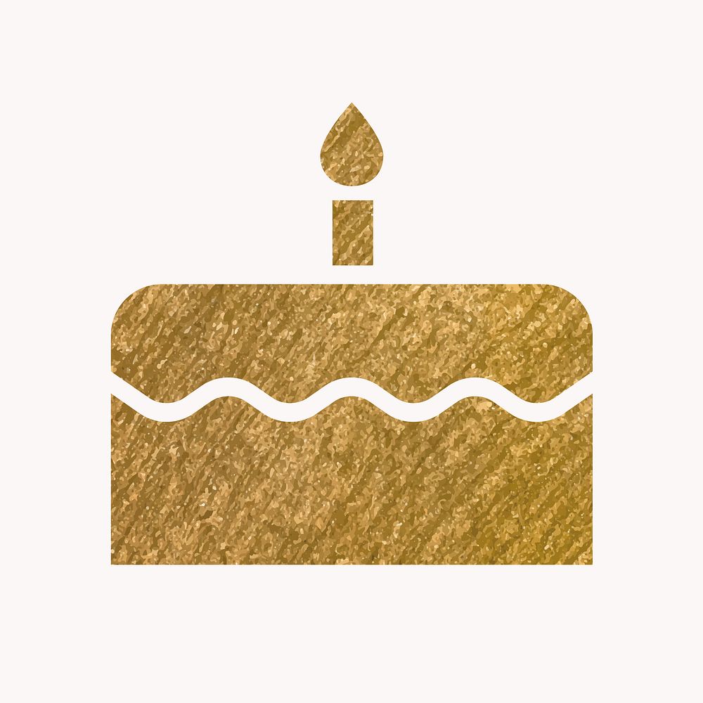 Birthday cake gold icon, glittery design vector