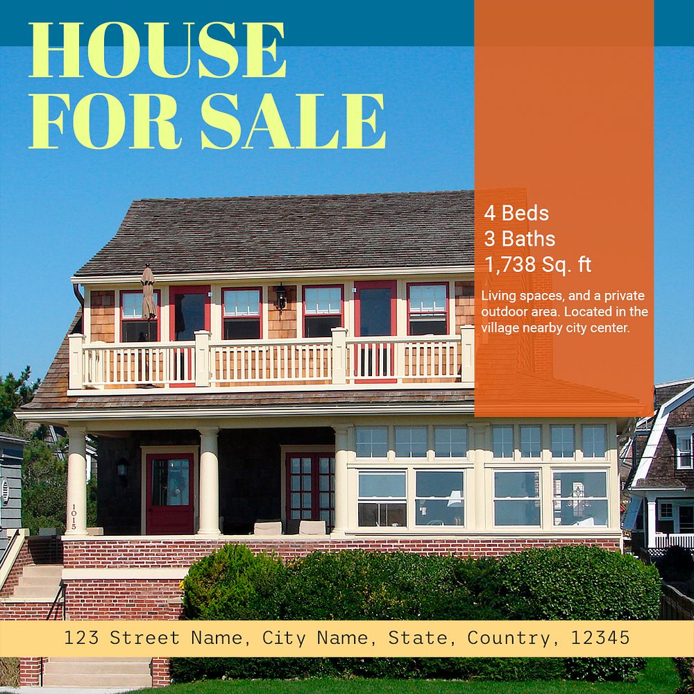 House sale Instagram post template, editable ad design psd