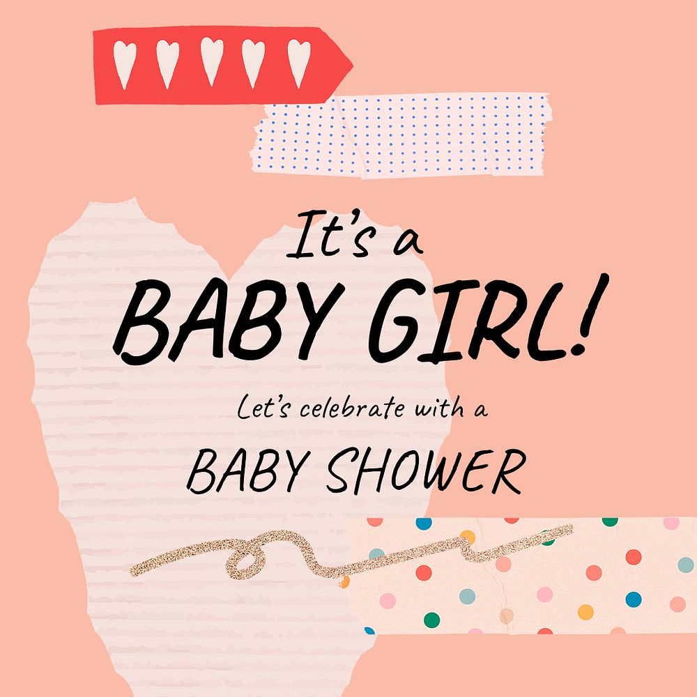 Girl baby shower template, Instagram post psd