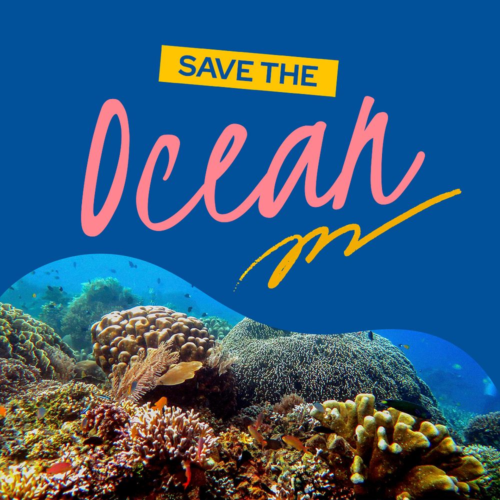 Save ocean Instagram post template, environmental campaign psd