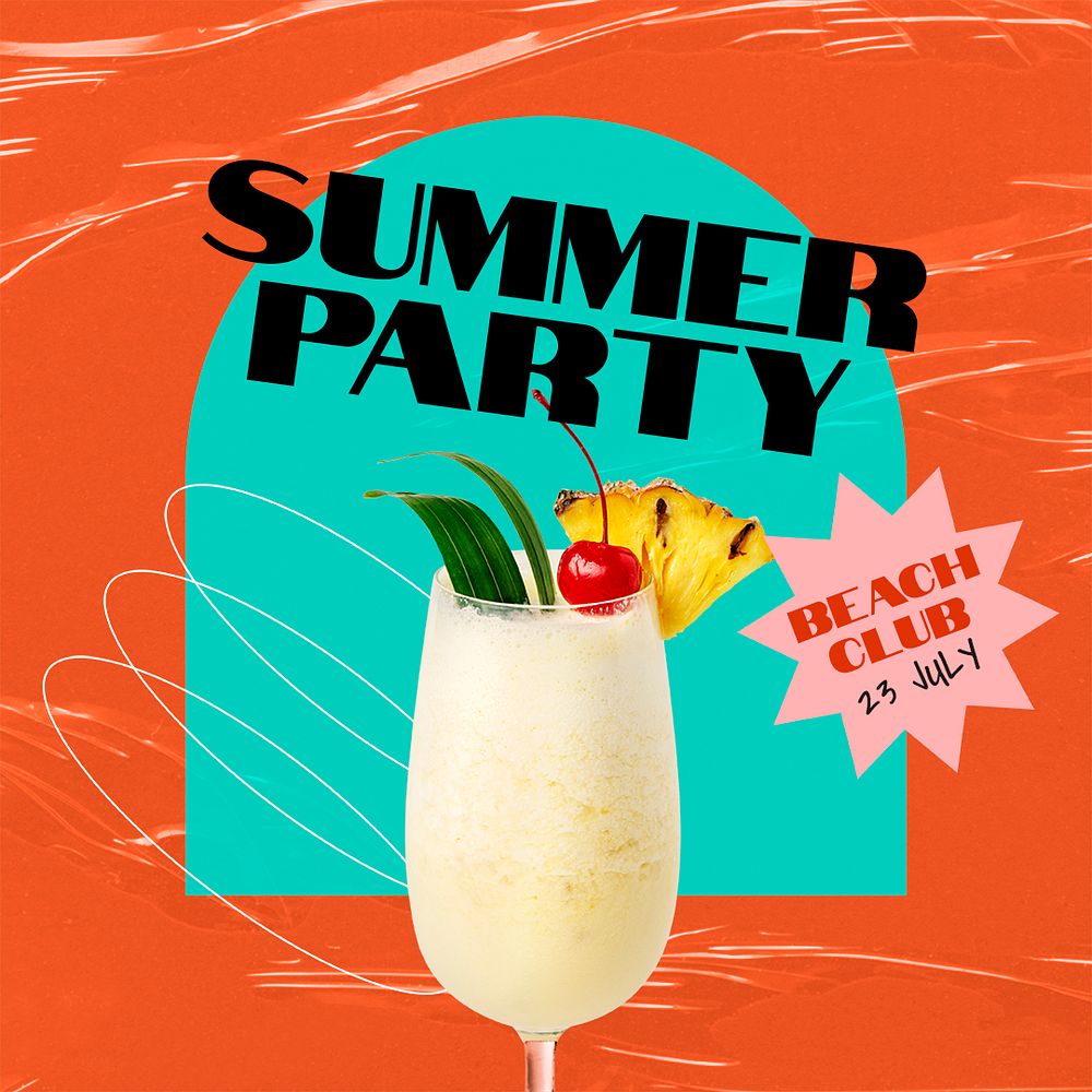 Summer party Instagram post template,  promotion ad psd