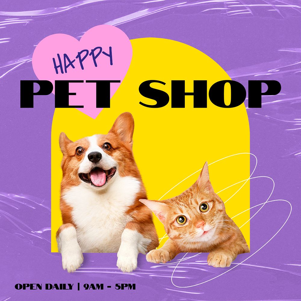 Pet shop Instagram post template, dog & cat photo psd