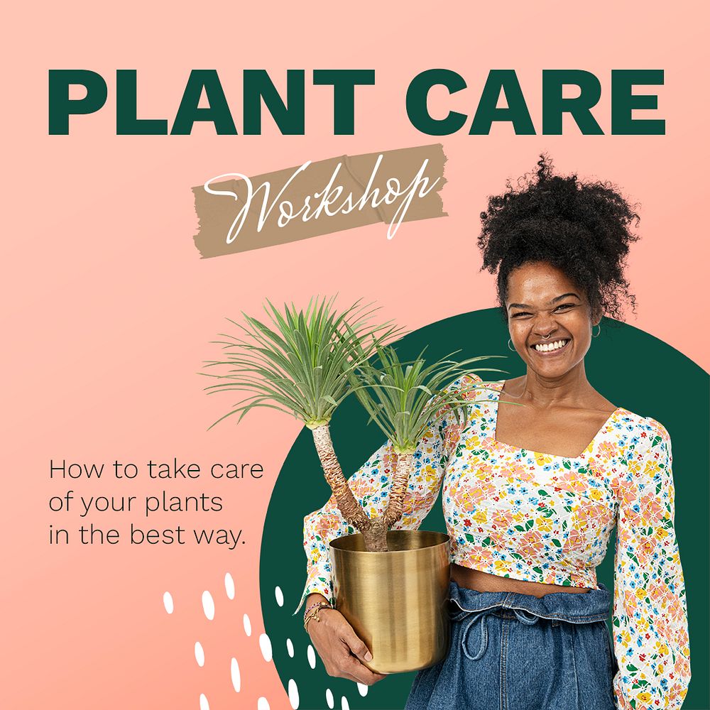 Plant workshop template social media post, gardening campaign psd