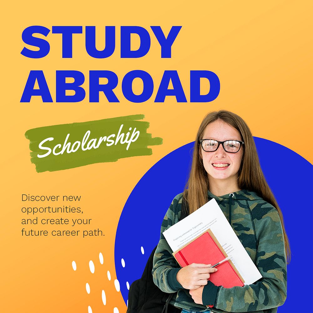 Study abroad template social media post, educational campaign psd