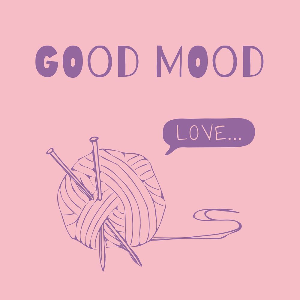 Good mood Instagram post template, knitting editable design psd