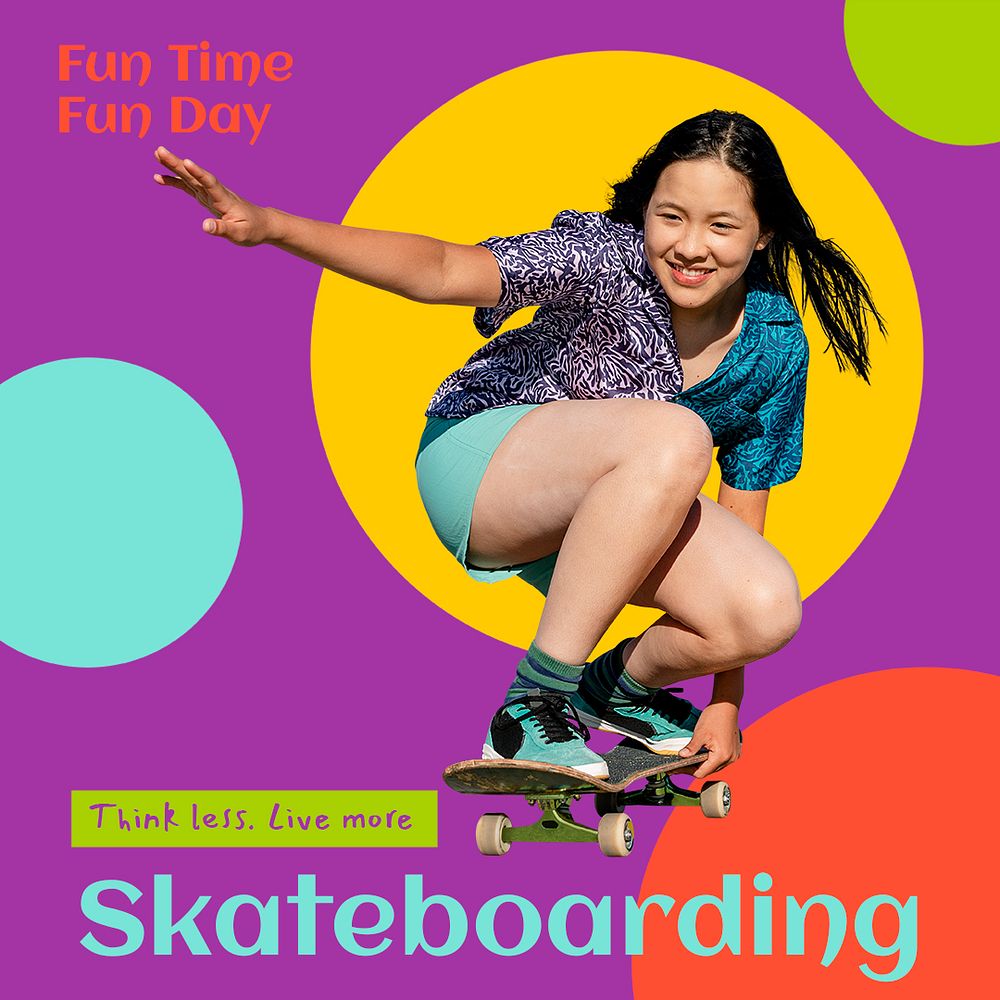 Skateboarding hobby Instagram post template, editable design psd